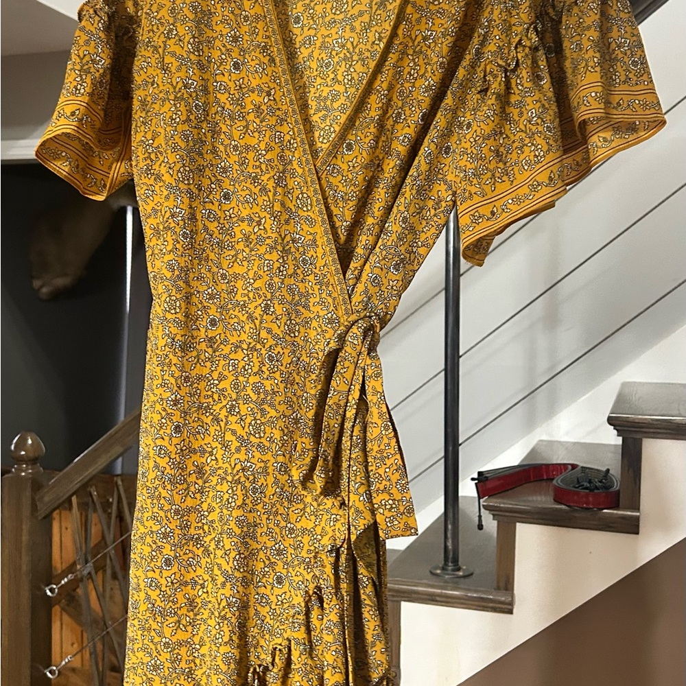 Max Studio Yellow Floral Wrap Midi Dress